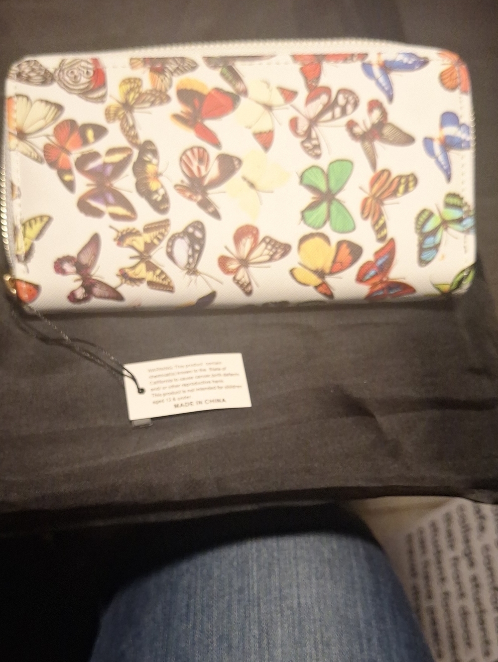 Butterfly Print Zip-Around Wallet - White Multicolor